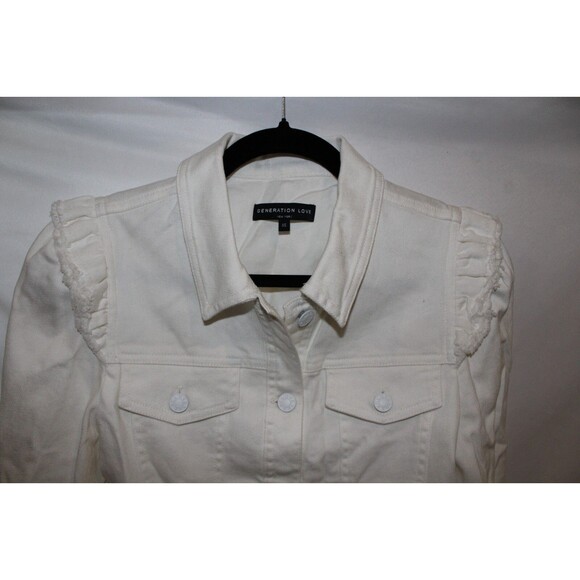 Generation Love Tazz Ruffle White Denin Jean Jacket‎ Women's Size XS NWOT $288 - Picture 2 of 4